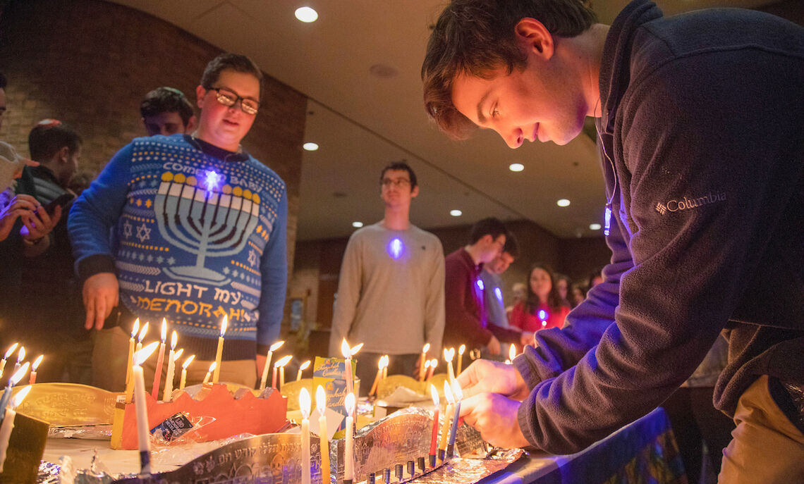 In this February 2021 photo, students gather at the Annual Hillel and Chabad Chanukah celebration.