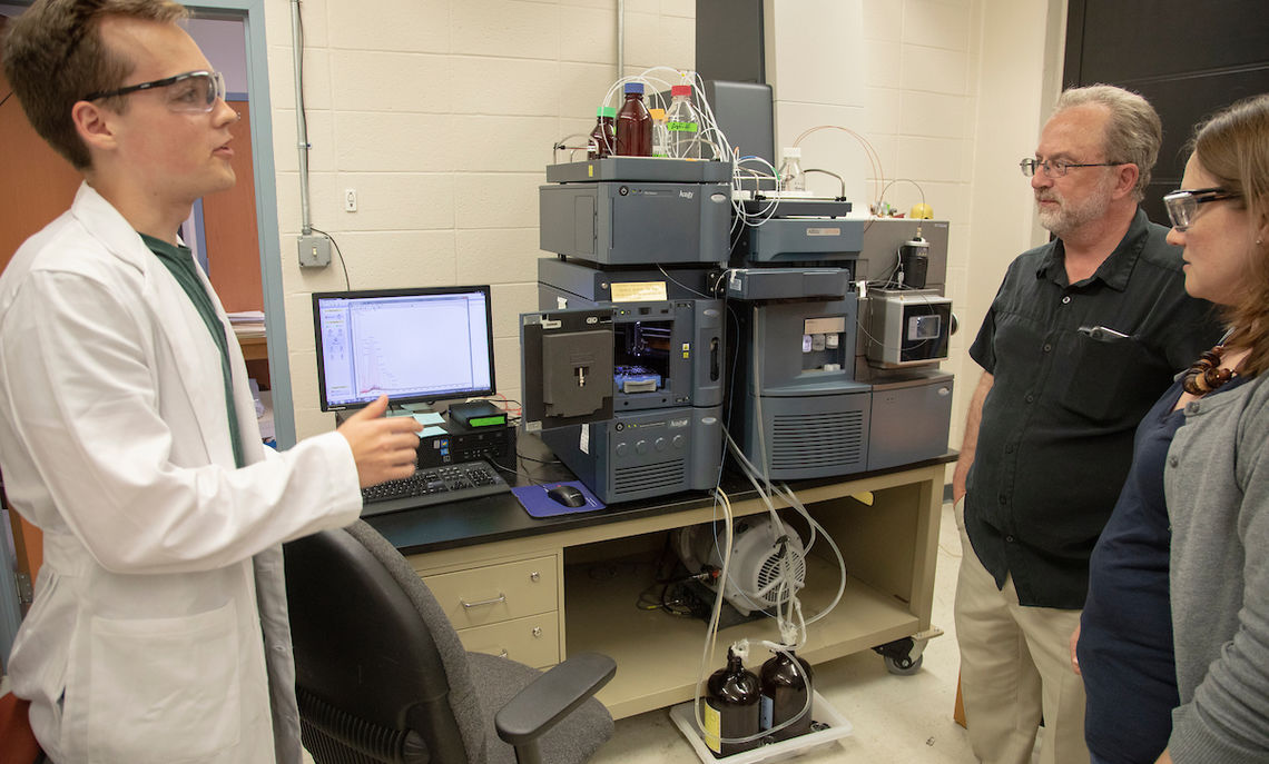 Working with Associate Professor of Chemistry Phillips-Piro, Bogardus' mass spectrometry work is done on a state-of-the-art Waters QT of Mass Spectrometer, partially funded by Dr. George Martin '79. Professor of Chemistry Ken Hess maintains the instrument.