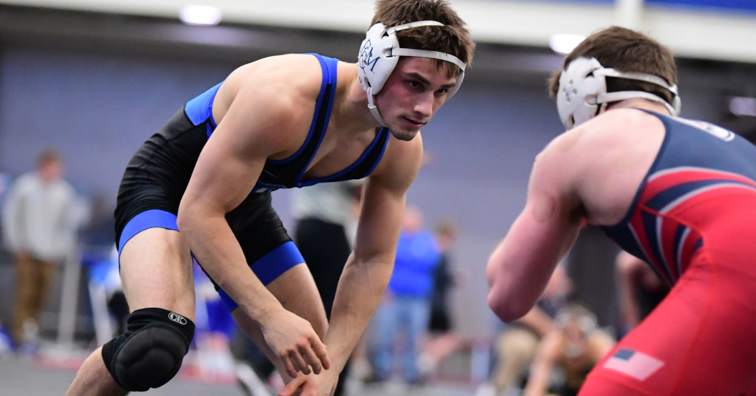 A photo of an F&M wrestler during a match.