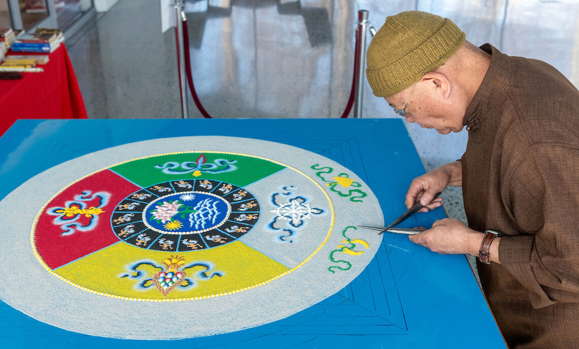 Sand mandala with Buddhist monk Losang Samten, February 2023