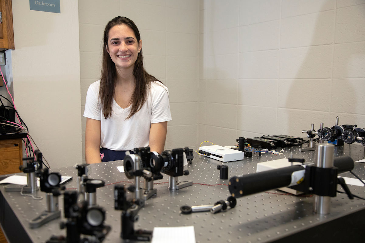 F&M junior Jill Ireland helped Professor Lytle with a series of experiments F&M's Department of Physics and Astronomy designed to let students investigate the strange behavior of quantum mechanics.
