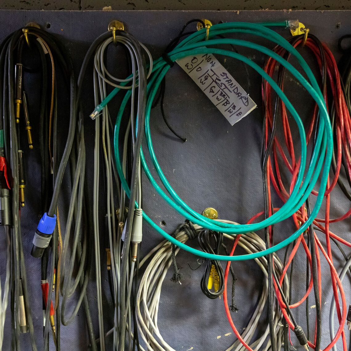 Electrical wiring adds a pop of color to the control booth.