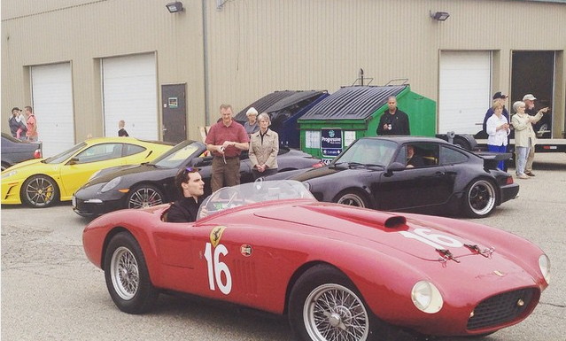 Greg Duckloe '13 at the wheel of a Ferrari 275S/340 America Barchetta at RM Sotheby's headquarters in Blenheim, Ontario.