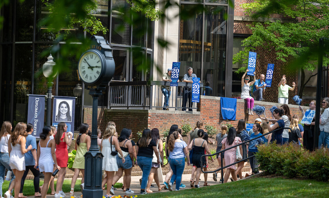 Graduating seniors take a final stroll through campus as members of the Franklin & Marshall community join them to celebrate their four years of achievement.