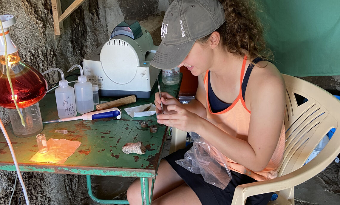 Senior Madison Fortier in Kenya researching burned animal bones.