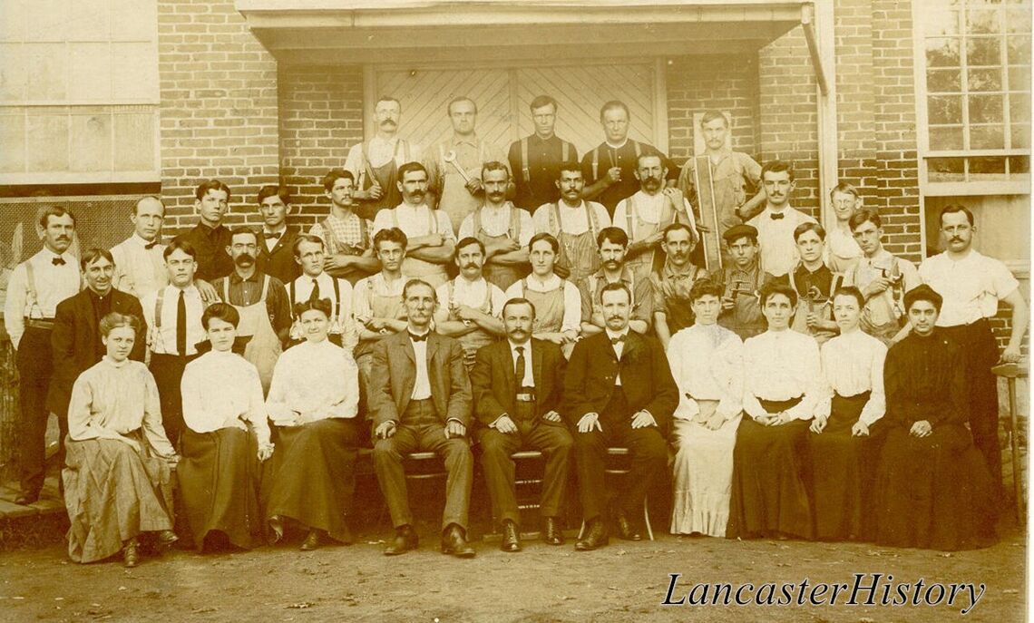 Stehli Silk Mill workers posed in front of building