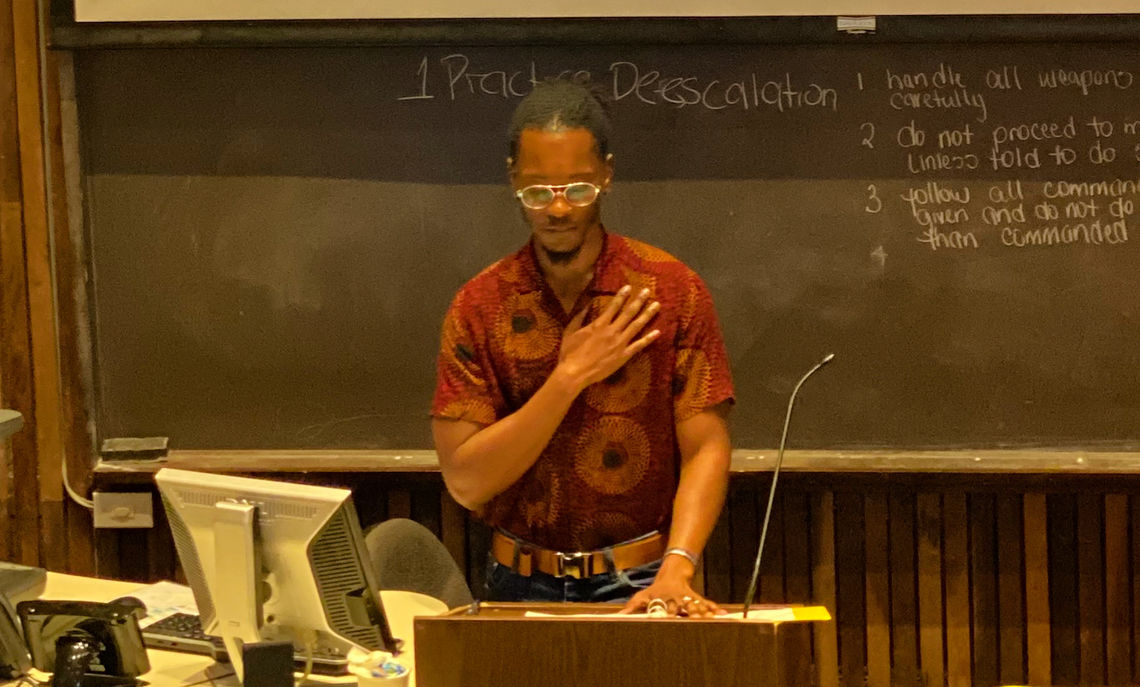 Glover presenting a paper related to his work at the Islands in Between Conference in the Virgin Islands.