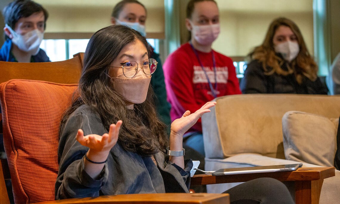 Novelist Weike Wang discussed her writing process with students at the Bank Prize Craft Talk,