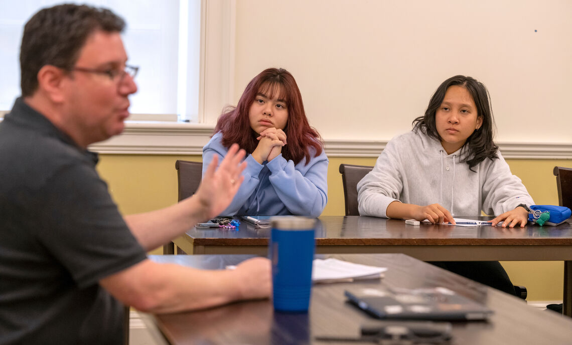 Professor of Marketing Jeffrey Podoshen teaches his Death, Horror and Humanity Connections course in the seminar room of Roschel College House.