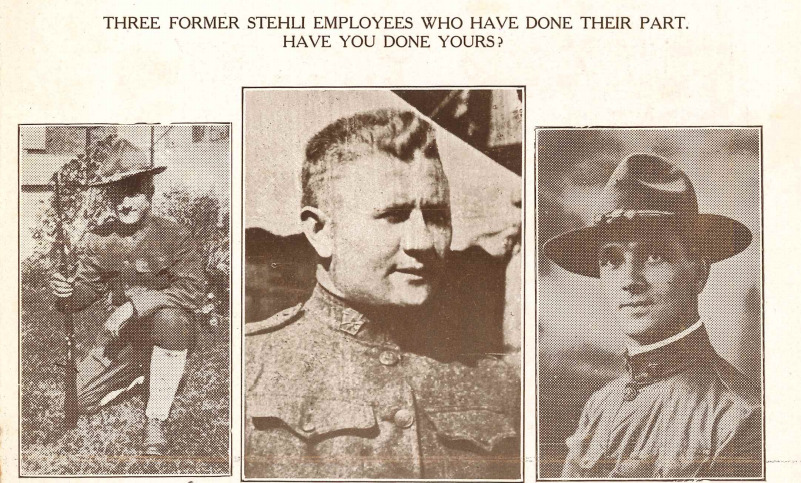 Three former workers of Stehli Silk Mill pictured in "Our Patriot's Herald" as soldiers Missing in Action or Killed in Action.
