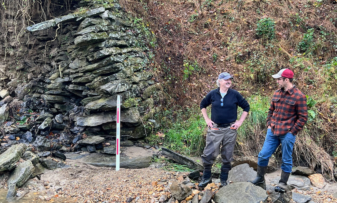 Walter, left, and Fleming at the site of a recent damn collapse near Strasburg, Lancaster County.