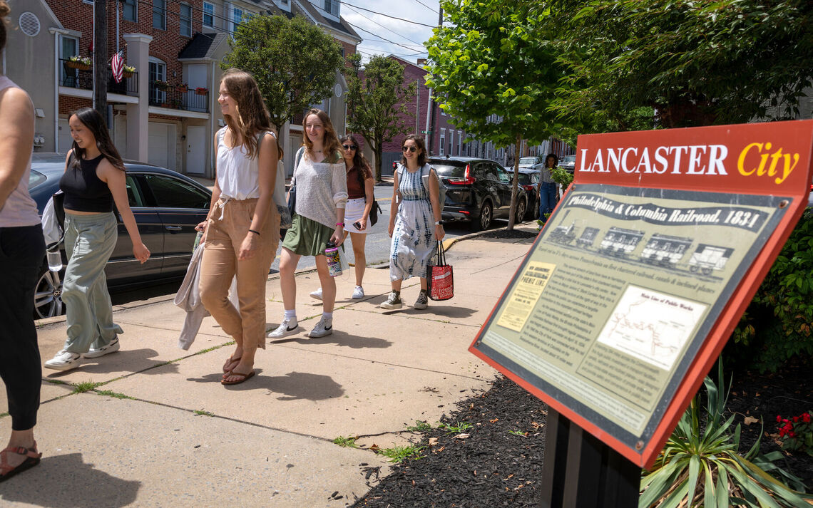 Creativity, Innovation and the Future of Work at F&M (CIFOW) participants take a stroll through downtown Lancaster City.