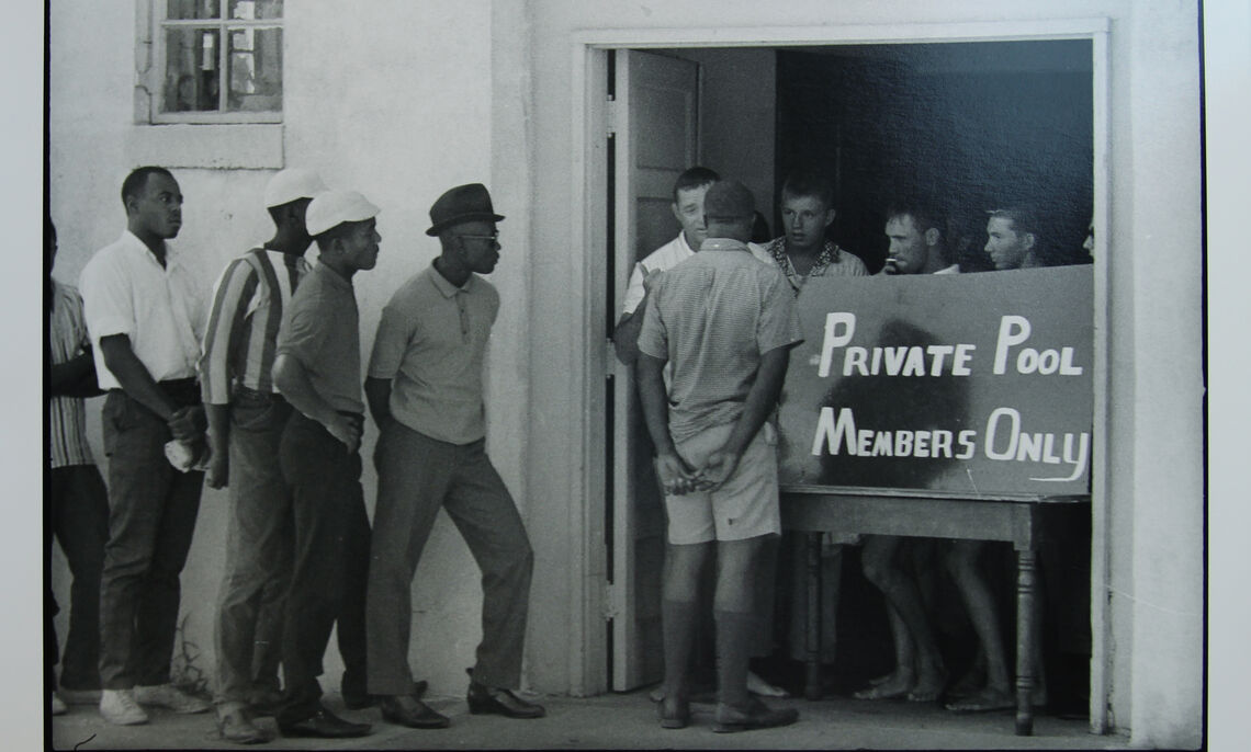 ... Danny Lyon (American, b. 1942). Demonstrations at an "all-white" swimming pool in Cairo, Illinois, 1962. Gelatin silver print, printed later, 11 x 14." Gift of Dr. and Mrs. Stephen Nicholas.
