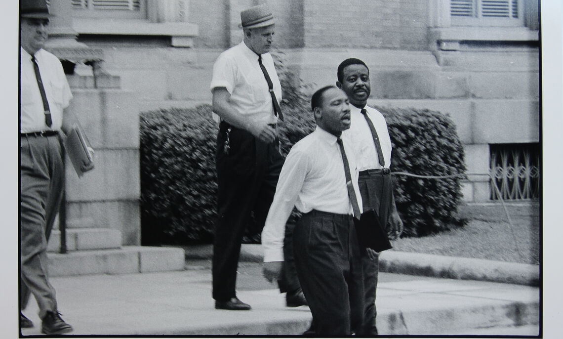 dr... Danny Lyon (America, b. 1942). Dr. Martin Luther King, Jr. and Reverend Ralph Abernathy are escorted back to jail in Albany, Georgia, 1962. Gelatin silver print, printed later, 11 x 14